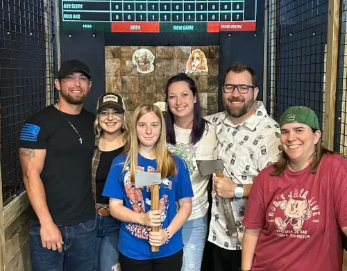 axe throwing family entertainment venue with the only projected targets and games near Jacksonville, Florida.