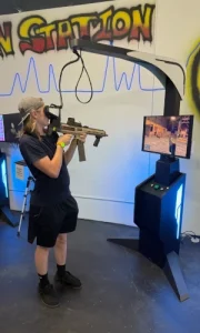Virtual Reality shooting simulators at family fun center in Callahan, Florida.