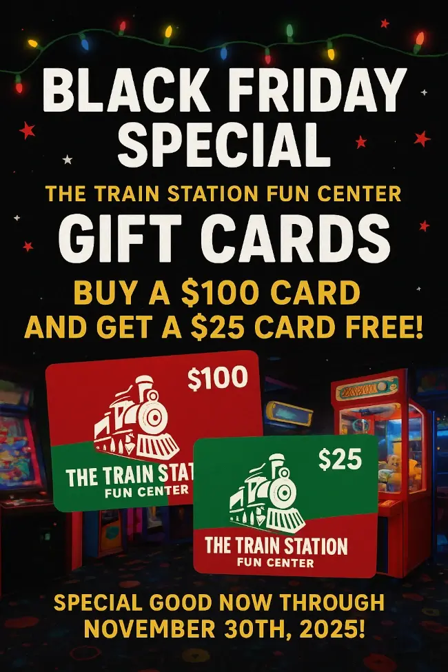 Black Friday Gift Card Special at family friendly fun center in Callahan, Florida.